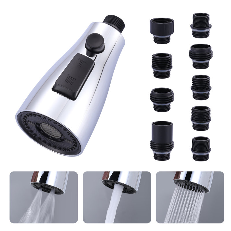 Chrome 3-Function Kitchen Faucet Spray Head with 9 Adapters