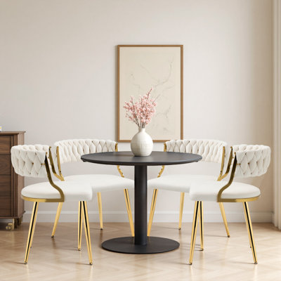 Christan 4 Piece Tufted Velvet Curved Weaved Back with Metal Legs Side Dining Chair Set