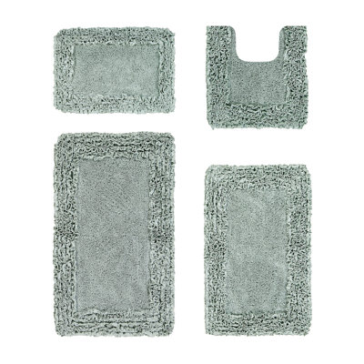 Ensemble de tapis pour salle de bain 100% coton 1775 g / m² 4 pièces Courson, certifié OEKO-TEX®, envers en latex antidérapant, motif de volants touffetés moelleux, super absorbant, tapis de salle de bain lavables à la machine, sauge