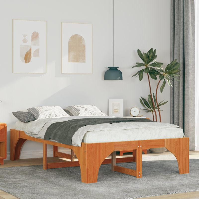 Solid Wood Bed, Brown, Double (4'6)