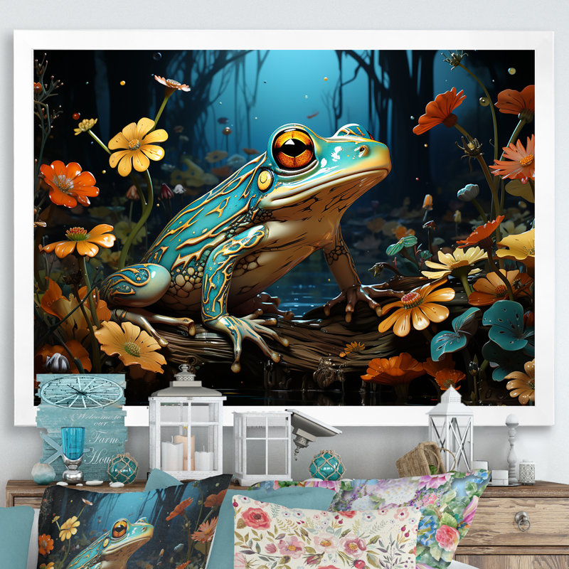 Représentation abstraite de grenouille verte - impression, Cadre simple blanc, H 30 po x l 40 po x P 1,5 po