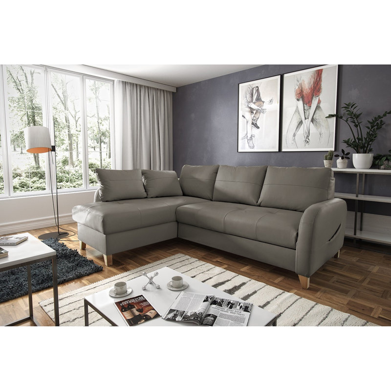 Roger Leather Corner Sofa, Left Hand Facing, Grey