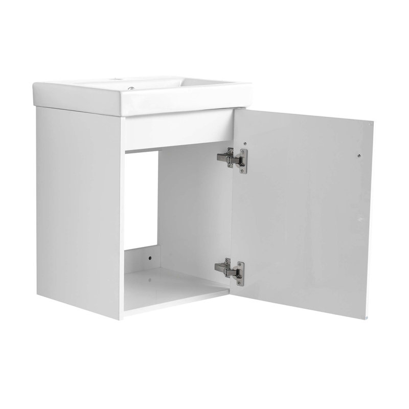 Meuble-lavabo mural 18 po avec lavabo en céramique et porte d'armoire à fermeture en douceur, pour petite salle de bain