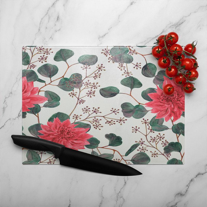 Flowers Leaves Glass Chopping Board