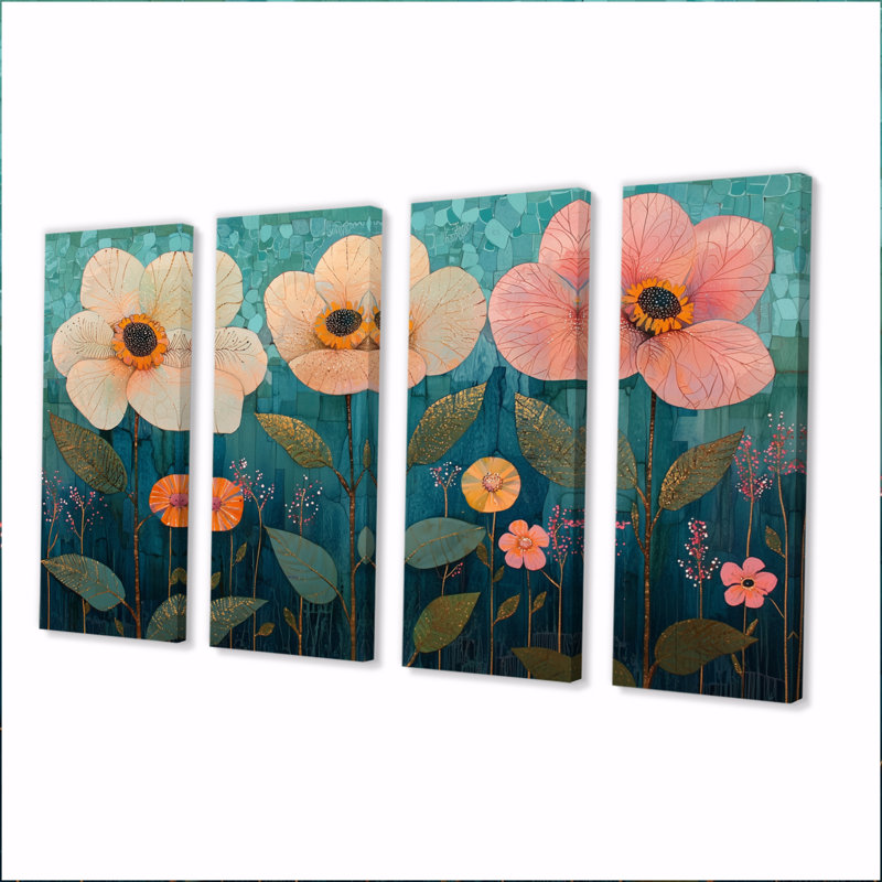 Deena - Art mural fleurs - Décoration murale T, H 32 po x l 64 po, 4