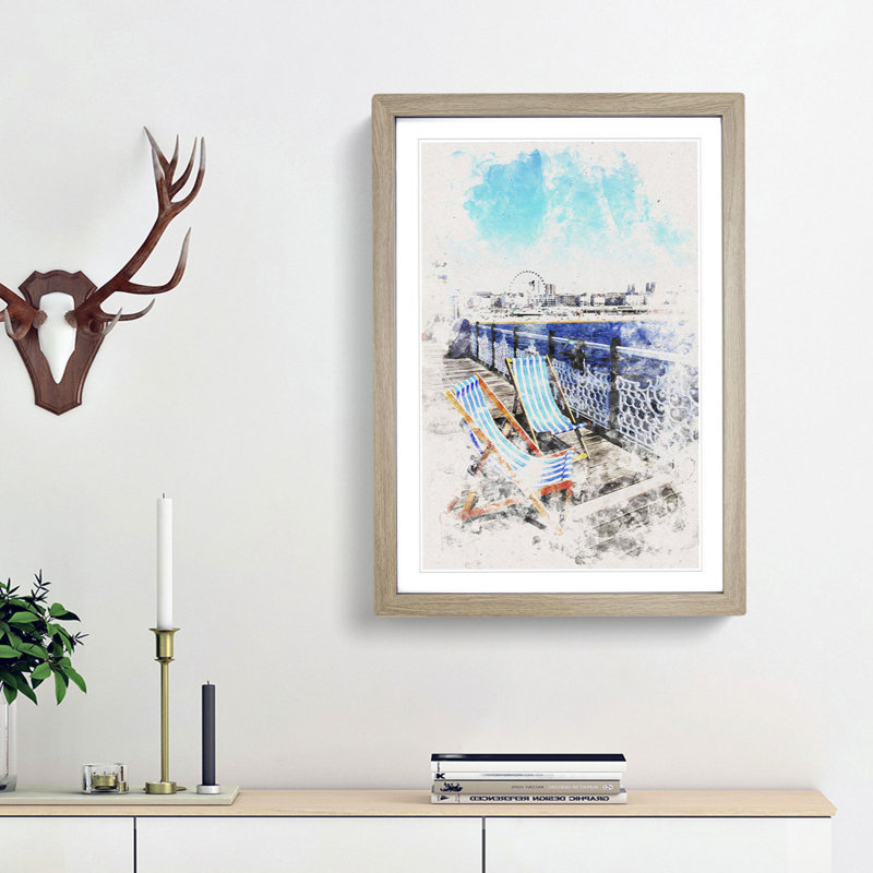 Upon Brighton Beach Pier - Picture Frame Painting Print, 45cm H x 33cm W x 2cm D, Oak Framed