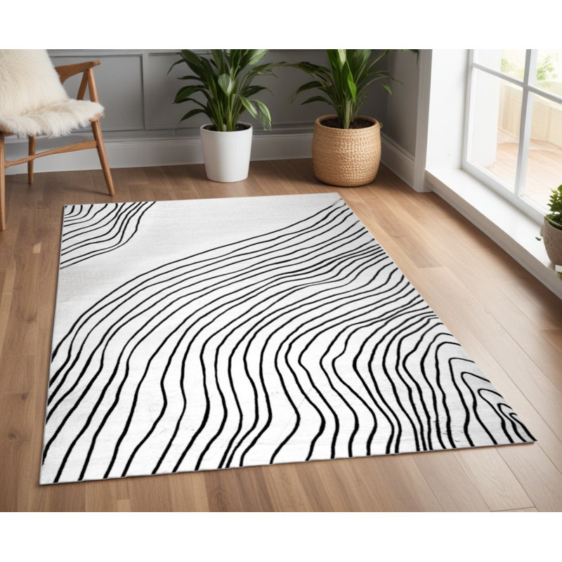 4' X 6' Black and White Abstract Area Rug