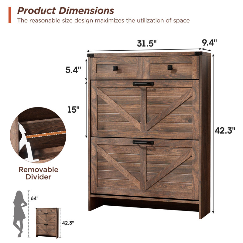 16 Pair Flip Down Shoe Storage, Dark Walnut