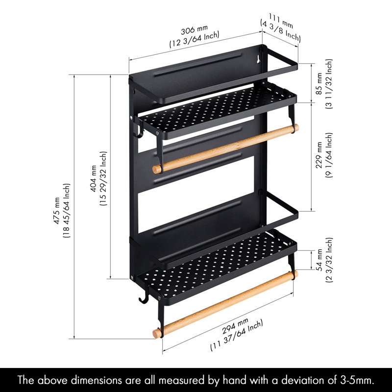 Magnetic Wall Spice Rack Kitchen Storage Rack Black Metal