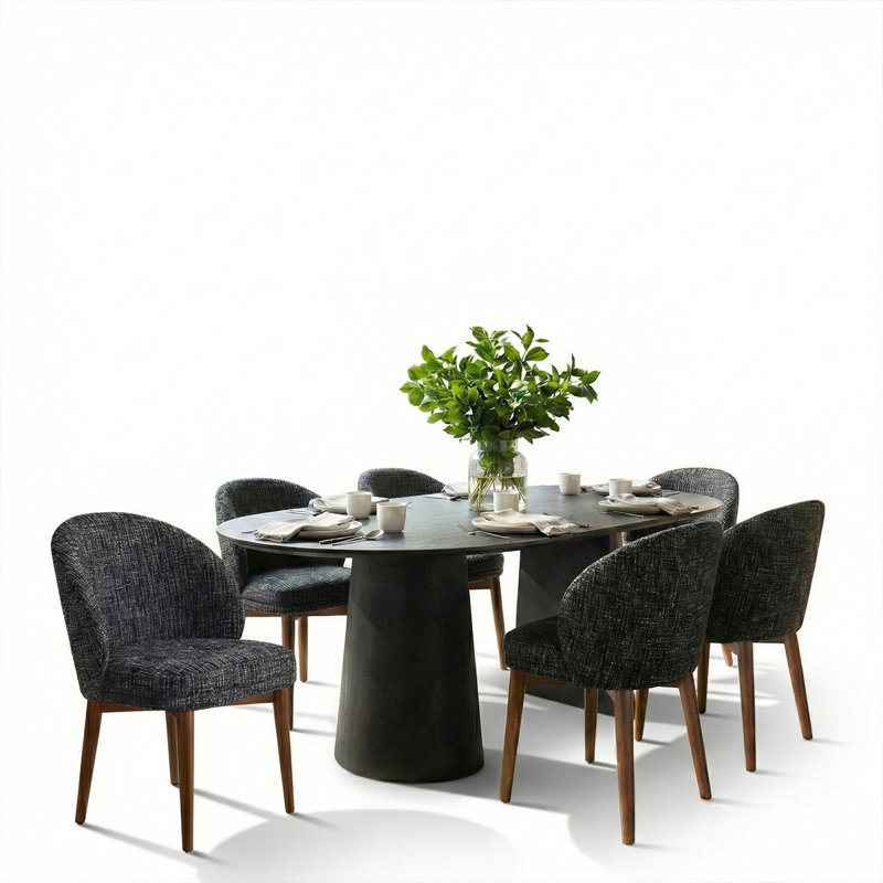 Ensemble de salle à manger extensible de 47 à 83 po avec fauteuils demi-tonneau rembourrés, 7 pièces : table, 6 chaises