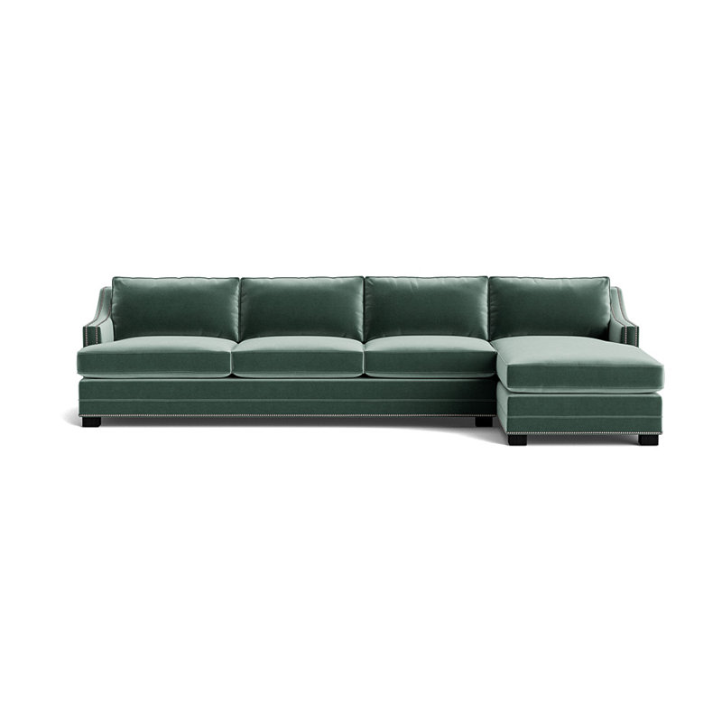 Upholstered Sectional, Brushed Nickel, Performance Velvet - Jade, Black