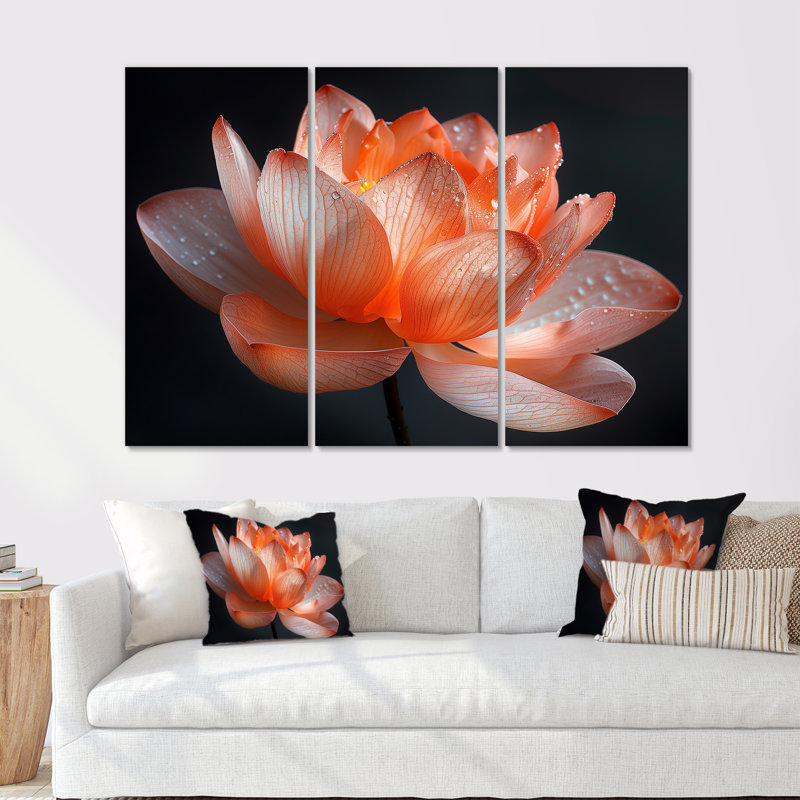 Orange orange, gris, glamour, lotus photo II - lotus, art mural, H 32 po x l 48 po x P 1 po