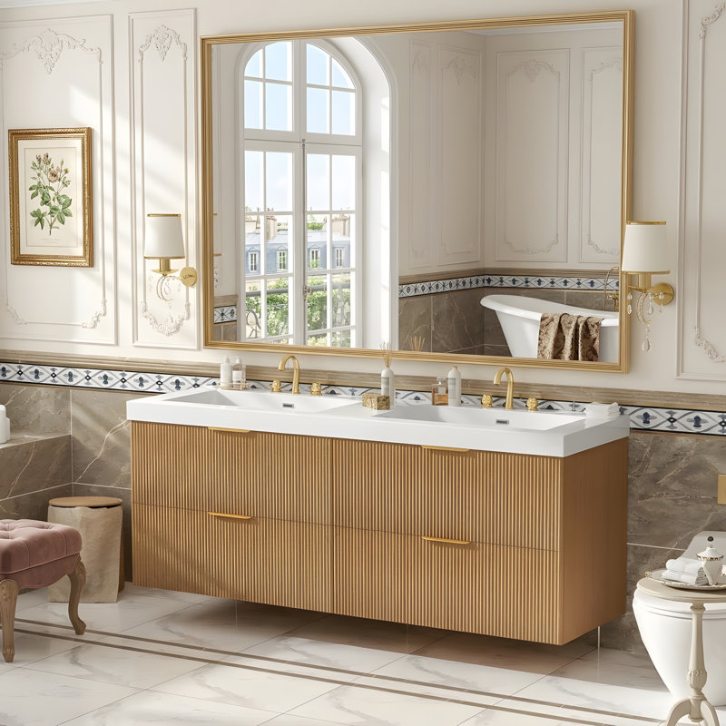 Meuble-lavabo 59 po avec lavabo double et tiroirs de rangement 59 po