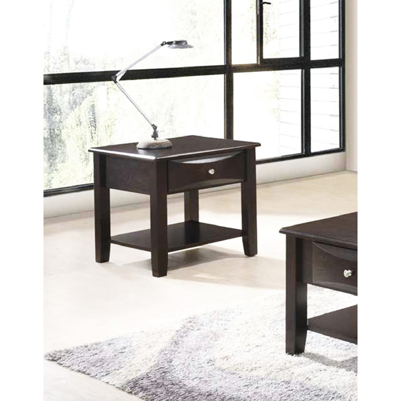 Table de bout rectangulaire brune avec un tiroir et une tablette ouverte pour une maison à la mode