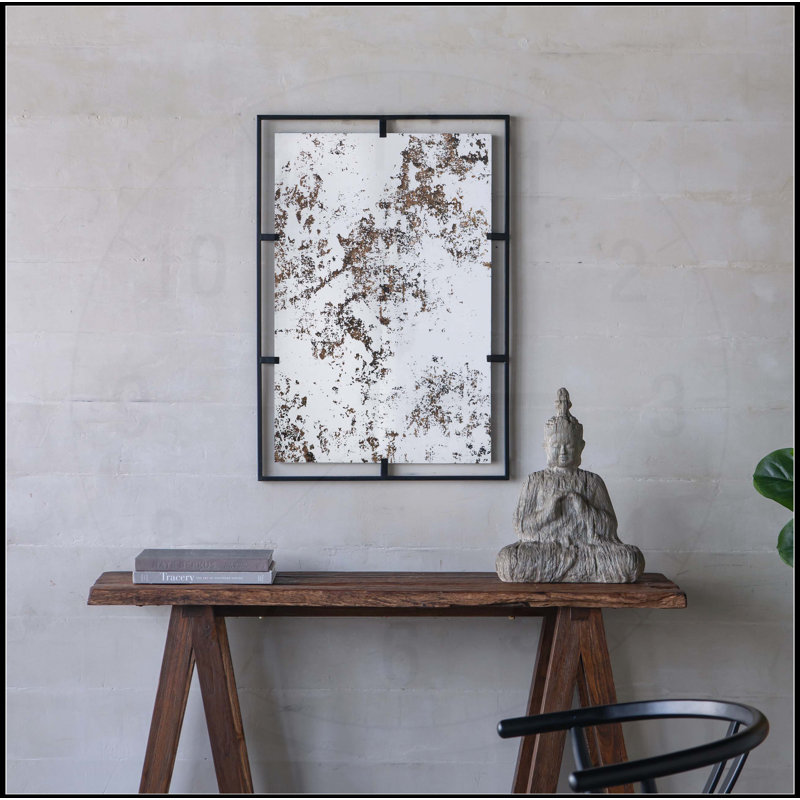 Miroir mural rectangulaire antique avec cadre en métal noir, idéal pour la décoration murale de la chambre à coucher, du salon et du vestibule.