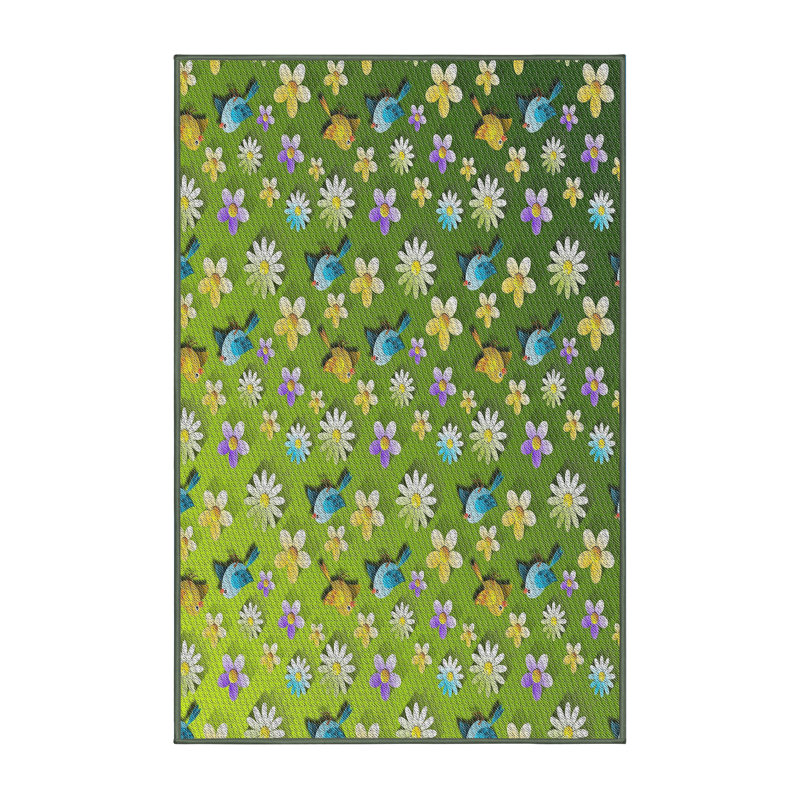 Tapis vert/jaune à motifs, Rectangle 7 pi x 10 pi