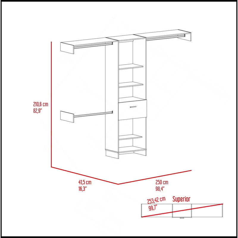250 Closet System British, Bedroom, Black