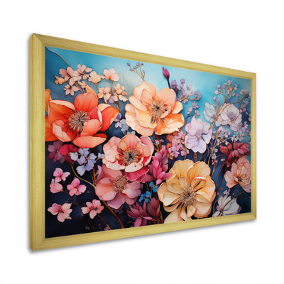 " Coral Floral Symphony I " Mixed Media Print