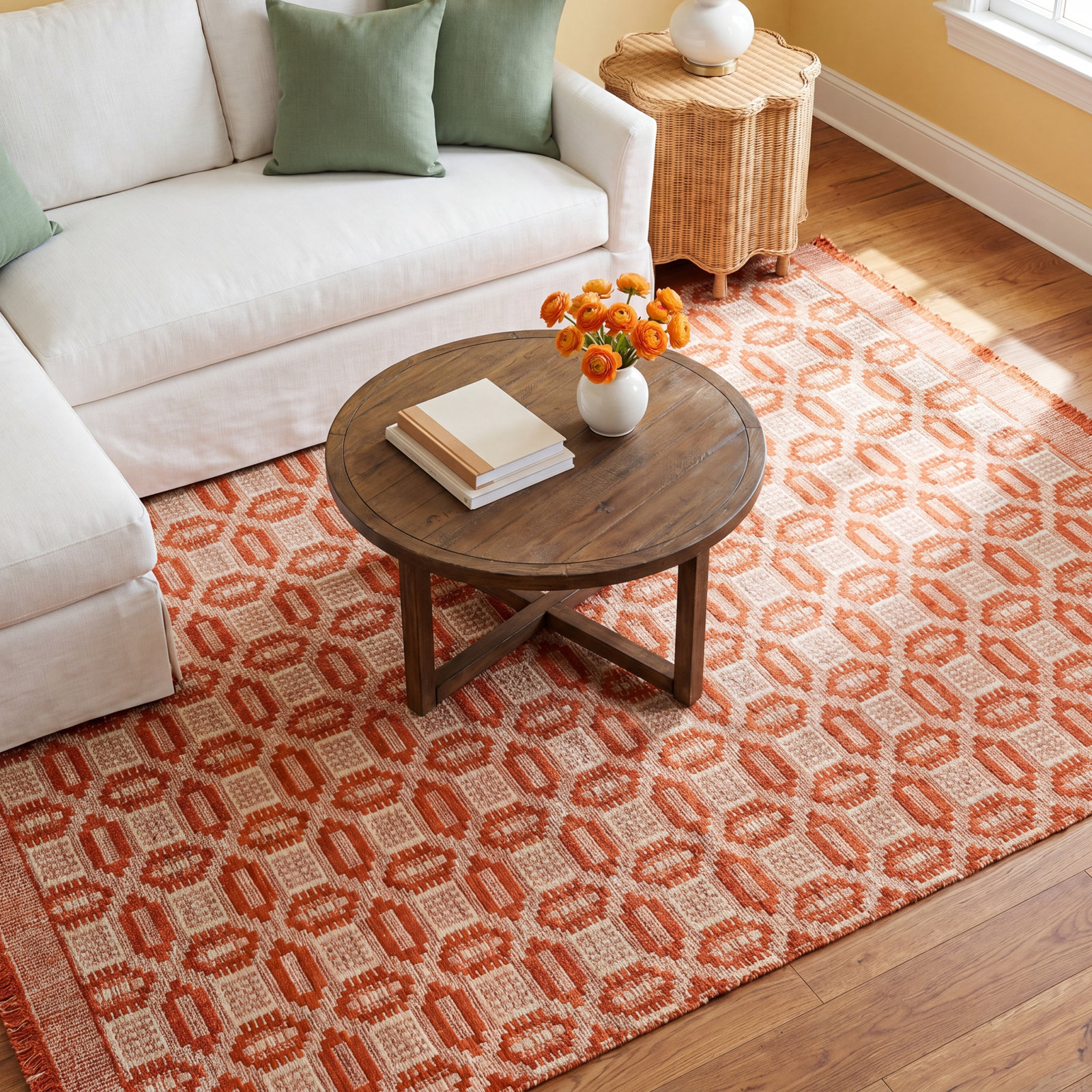 Rust Hand-Woven Geometric Rug