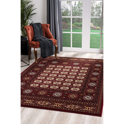 Tapis rouge à motif géométrique éclectique Abrille, parfait pour les endroits très passants