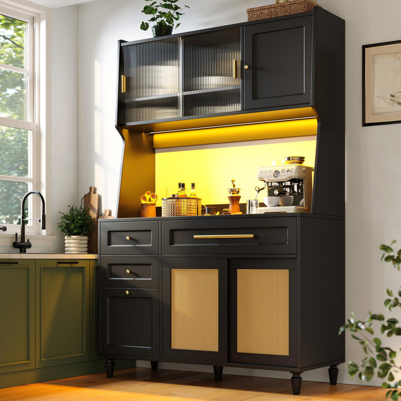 Kitchen Cabinet With Led, 6 Doors And 3 Drawers Black