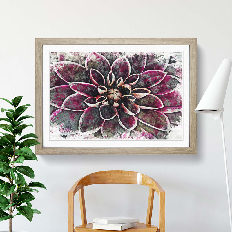 Pink Dahlia Flower in Abstract - Framed Print, Oak, 35cm H x 50cm W x 2cm D