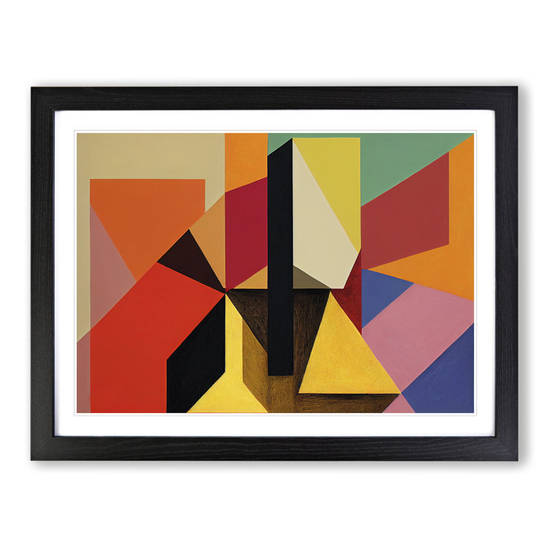 XH1022-8673X Suprematism Abstract Art Vol.4 - Single Picture Frame Painting, 46cm H x 64cm W x 2cm D, Black