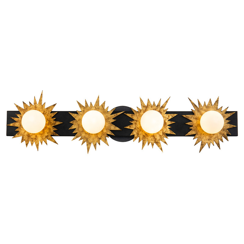 Soleil 4 Light Bath Bar Vanity Light In Gold And Zinc, Matte Black/Gold