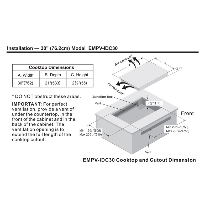 Touch Control, Built-in 30" Induction Cooktop with 4 Elements, in Black