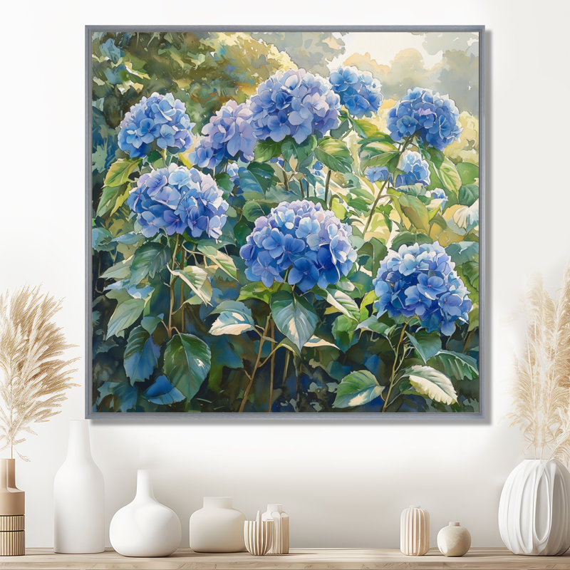 Hydrangea Garden Delight Harmony I - Hydrangea, art mural, Impression encadrée flottante sans passe-partout, Argent argent
