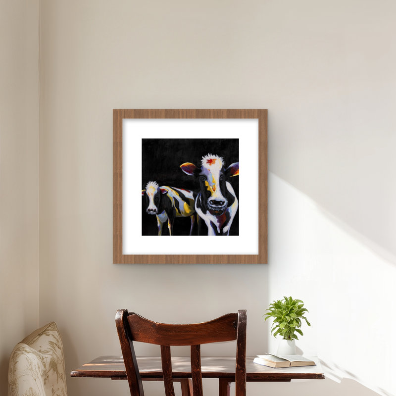 Two Funny Cows - Farm Animals White Framed Print for Decor
