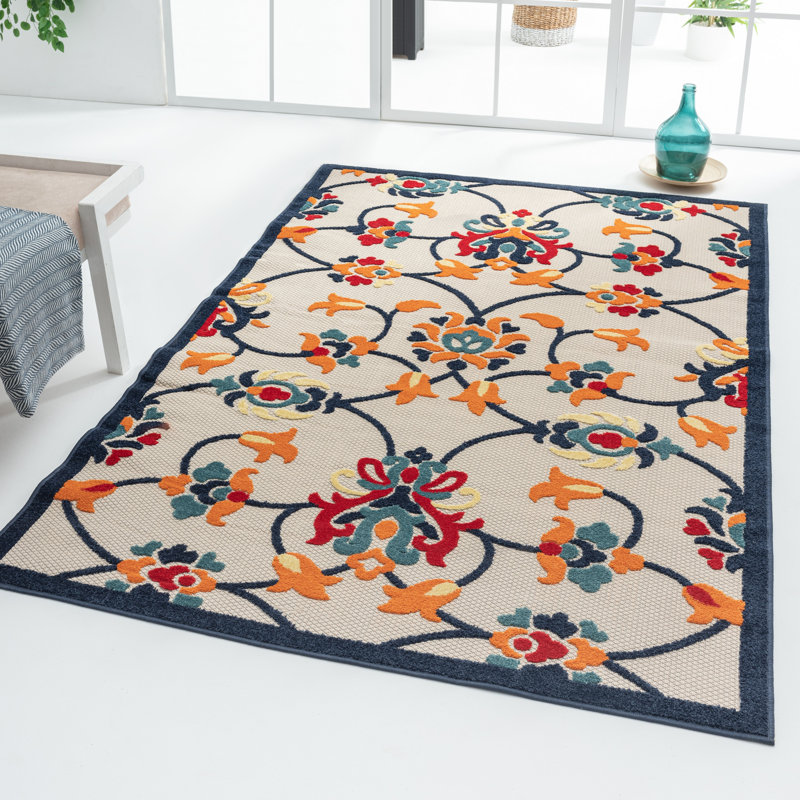 Lamprecht Floral High-Low Pile Indoor/Outdoor Durable Performance Area Rug, Rectangle 7'10" x 9'10"