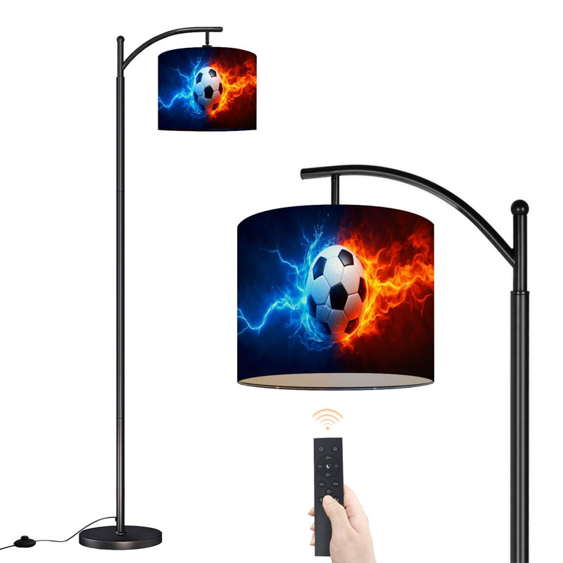 Arc Floor Lamp with Adjustable Lampshade Soccer Ball Split Energy Explosion Dynamic Blue Red Effects Standing Lamp 3 Color Temperatures Dimmable Tall Pole Lamp with Foot Switch for Bedroom