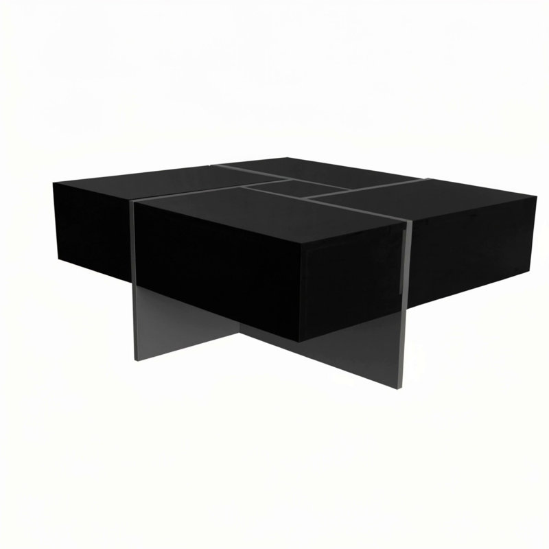 Unique Design Coffee Table With 4 Hidden Storage Compartments, Black 