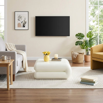 FFZ 31.5" Modern Stacked Square Coffee Table with Rounded Edges White Fibreglass