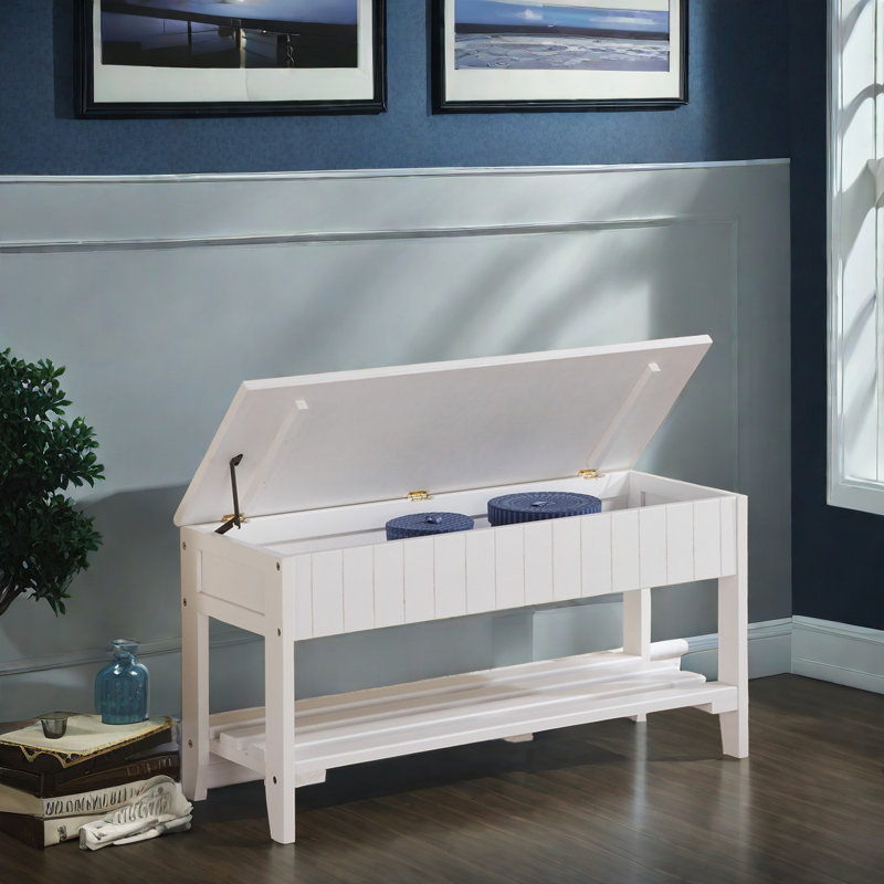 Banc de rangement en bois massif Dreyton, Blanc