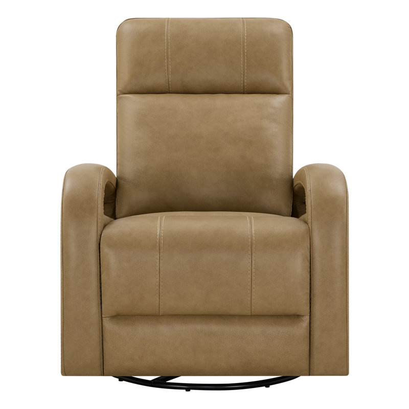 Tayani 30.31" Wide Genuine Leather Modern Comfortable Swivel And Rocker Recliner, Brown