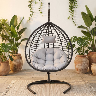 Chaise hamac pliante en PEHD avec support en fer, coussin et appui-tête amovible pour l'extérieur et l'intérieur