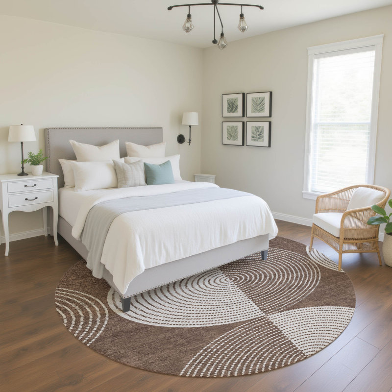 Premium Machine Washable Mayfield AMF2275 Geometric Rug, Beige, 8' Round