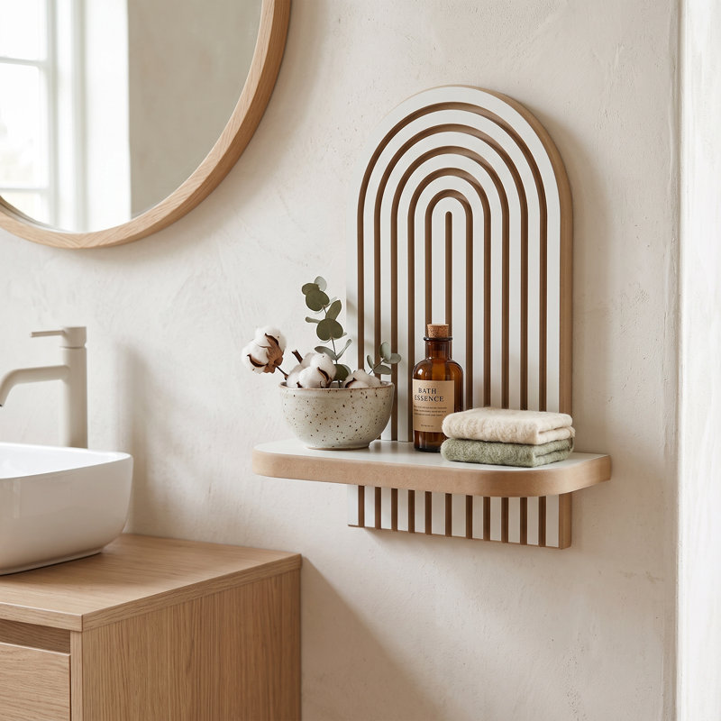Étagère murale flottante avec panneau arrière arqué et rainuré, White/Brown
