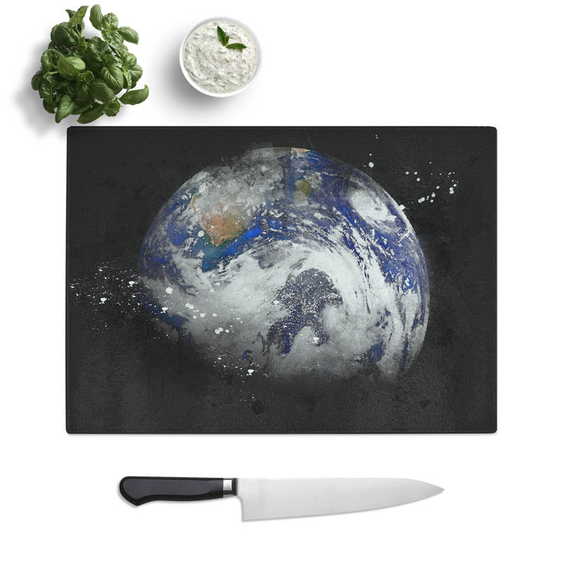 Tempered Glass a Sky View of Earth Paint Splash Chopping Board, 20 cm x 28.5 cm