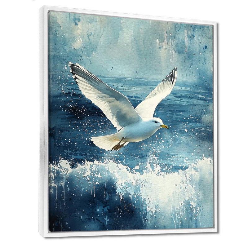 Awi Seagull In The Breeze III - Bird, reproduction d'art sur toile encadrée, H 32 po x l 24 po, Impression encadrée flottante