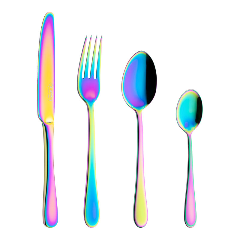 Grunwerg Cutlery 16 Piece Windsor Coloured, Rainbow, 18/10 Stainless Steel Cutlery Set, Service for 4