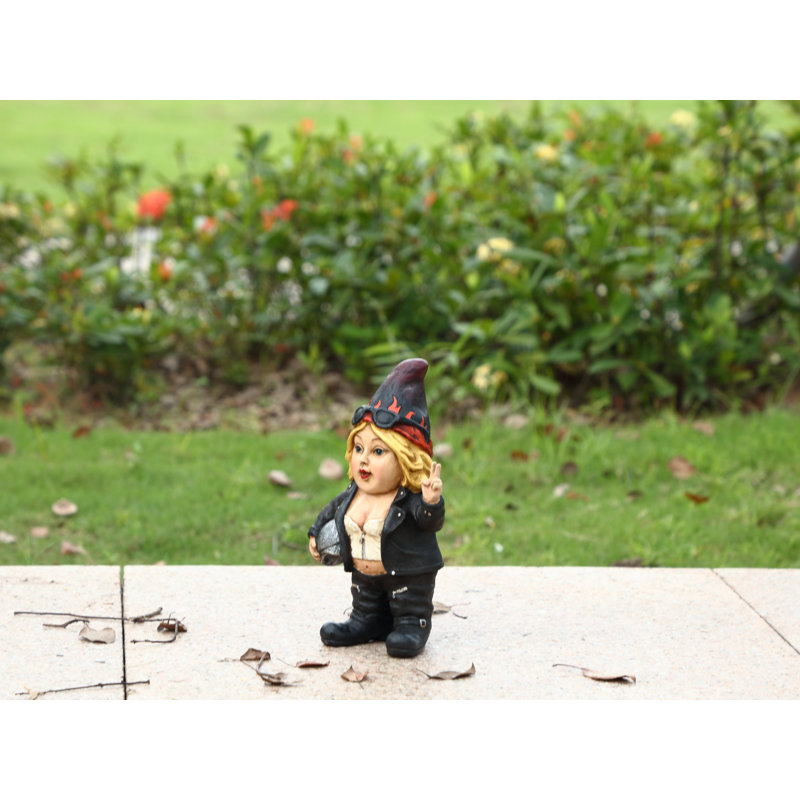  Woman Biker Gnome with Helmet Statue