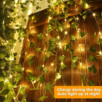 Solar Vine String Lights, 33Ft 100 LED Solar String Lights, 8 Modes Artificial Ivy Leaf Solar Plant Vine Lights, Outdoor Ivy Fairy Lights For Outside Wedding Garden Fence Wall Hanging Décor