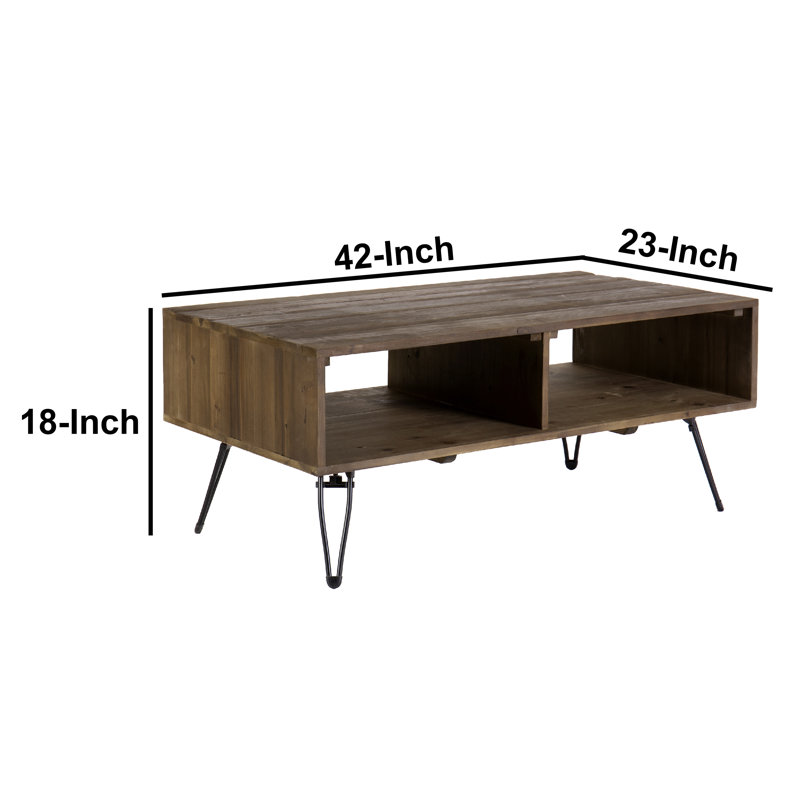 Jarmo 42 Inch Reclaimed Wood Rectangle Farmhouse Coffee Table With Storage, Metal Legs, Natural Brown, Yellow