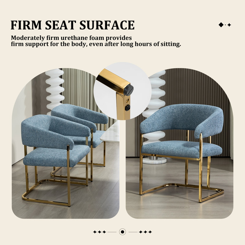 Chaise de salle à manger rembourrée avec cadre moderne en métal doré (bleu), Bleu