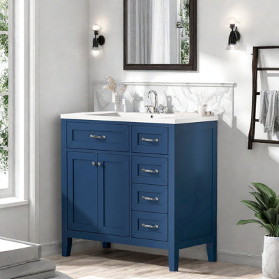 Meuble-lavabo 36 po avec lavabo, armoire de salle de bain avec tiroirs, structure solide et panneau de fibres à densité moyenne