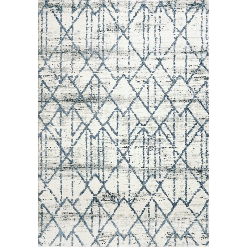 Tapis ivoire/bleu Serafin, Rectangle 3 pi 11 po x 5 pi 7 po