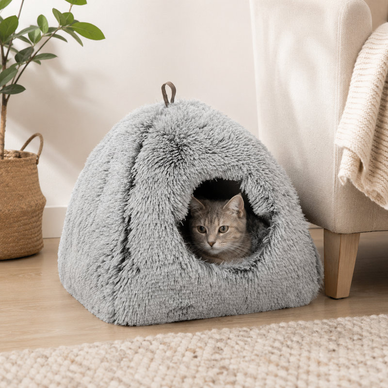 Lit moelleux et moelleux pour petits animaux, 11.8x11x9.1 Inch, Gris clair